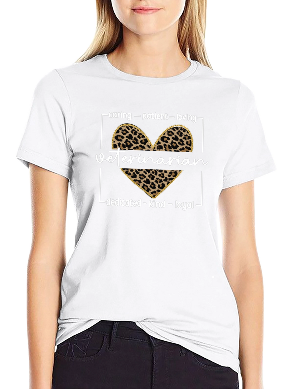 Veterinarian Leopard Heart Graphic T-Shirt