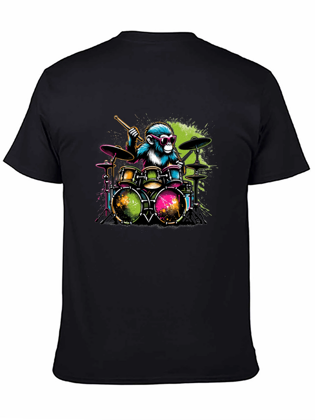 Monkey Drummer Graphic T-Shirt - Cool Animal Band Tee