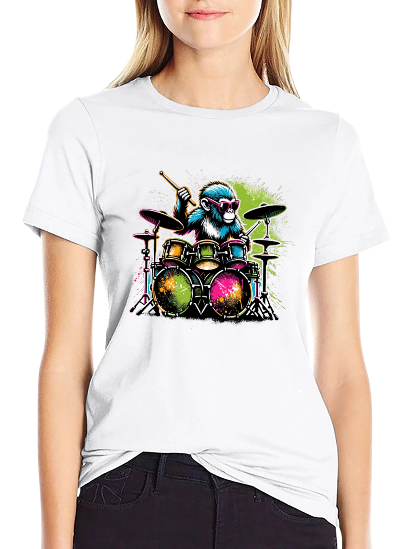 Monkey Drummer Graphic T-Shirt - Cool Animal Band Tee