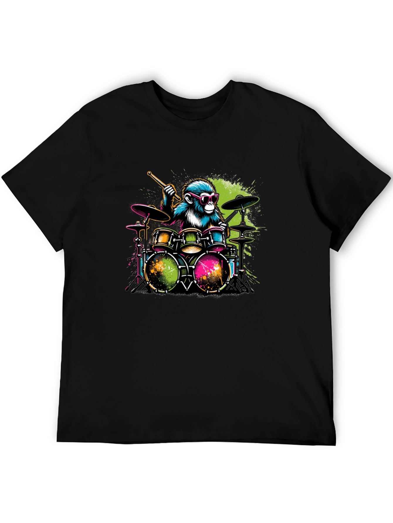 Monkey Drummer Graphic T-Shirt - Cool Animal Band Tee