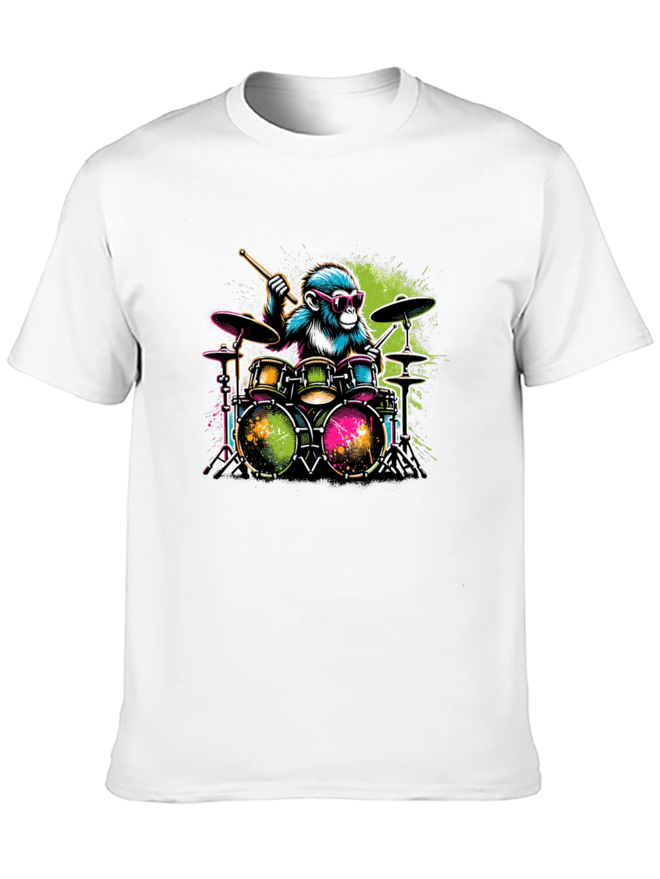 Monkey Drummer Graphic T-Shirt - Cool Animal Band Tee