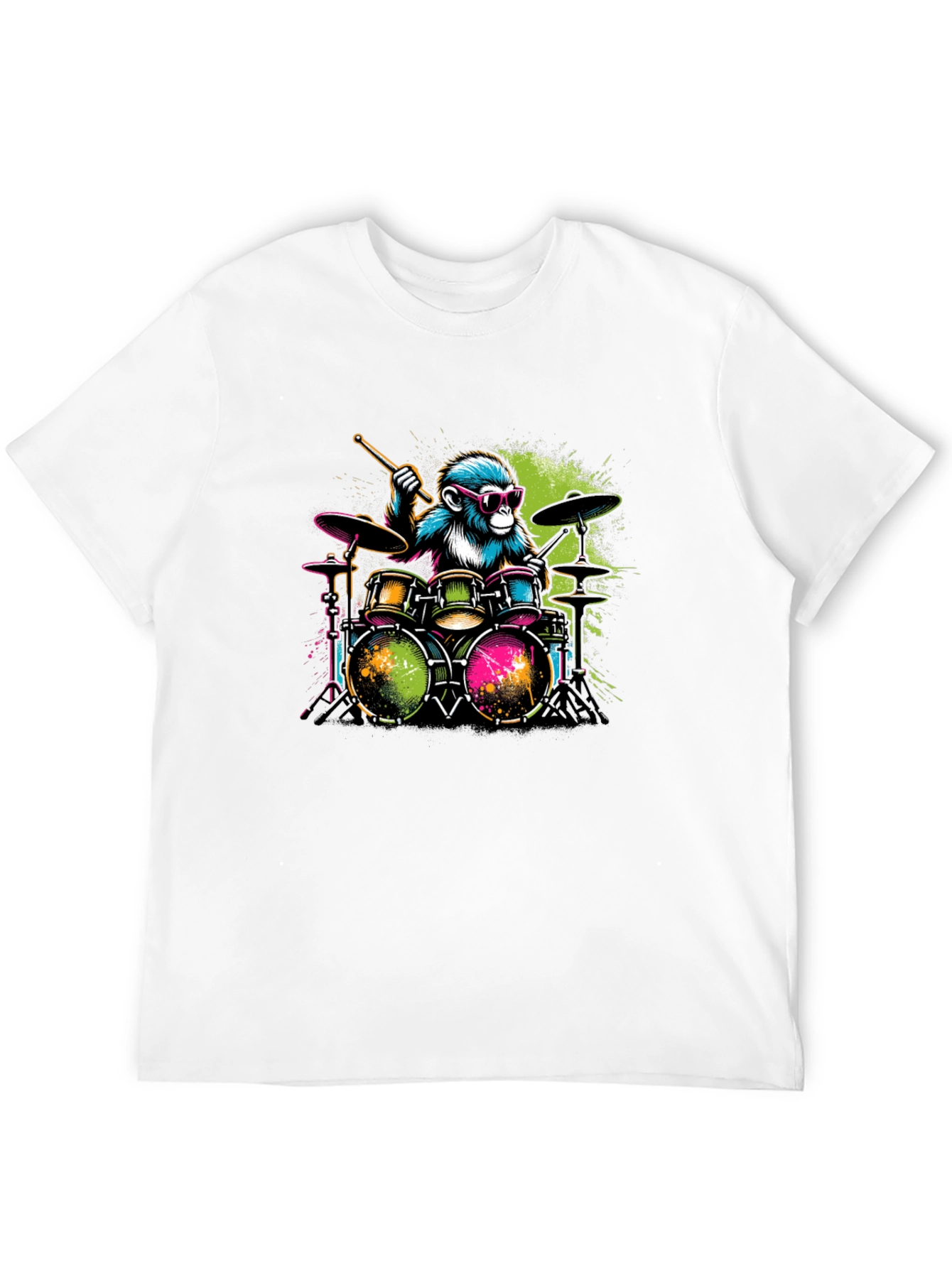 Monkey Drummer Graphic T-Shirt - Cool Animal Band Tee
