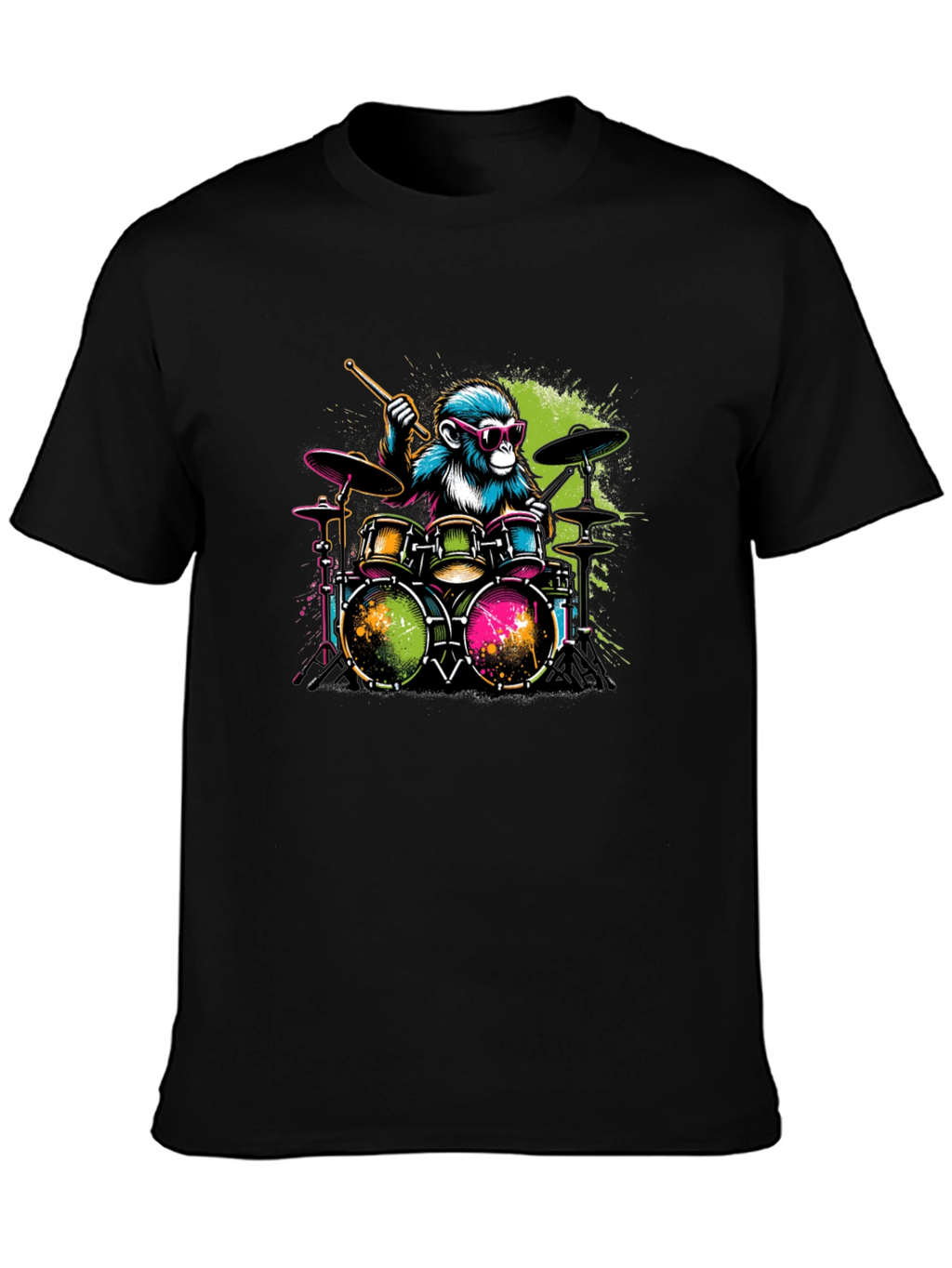 Monkey Drummer Graphic T-Shirt - Cool Animal Band Tee
