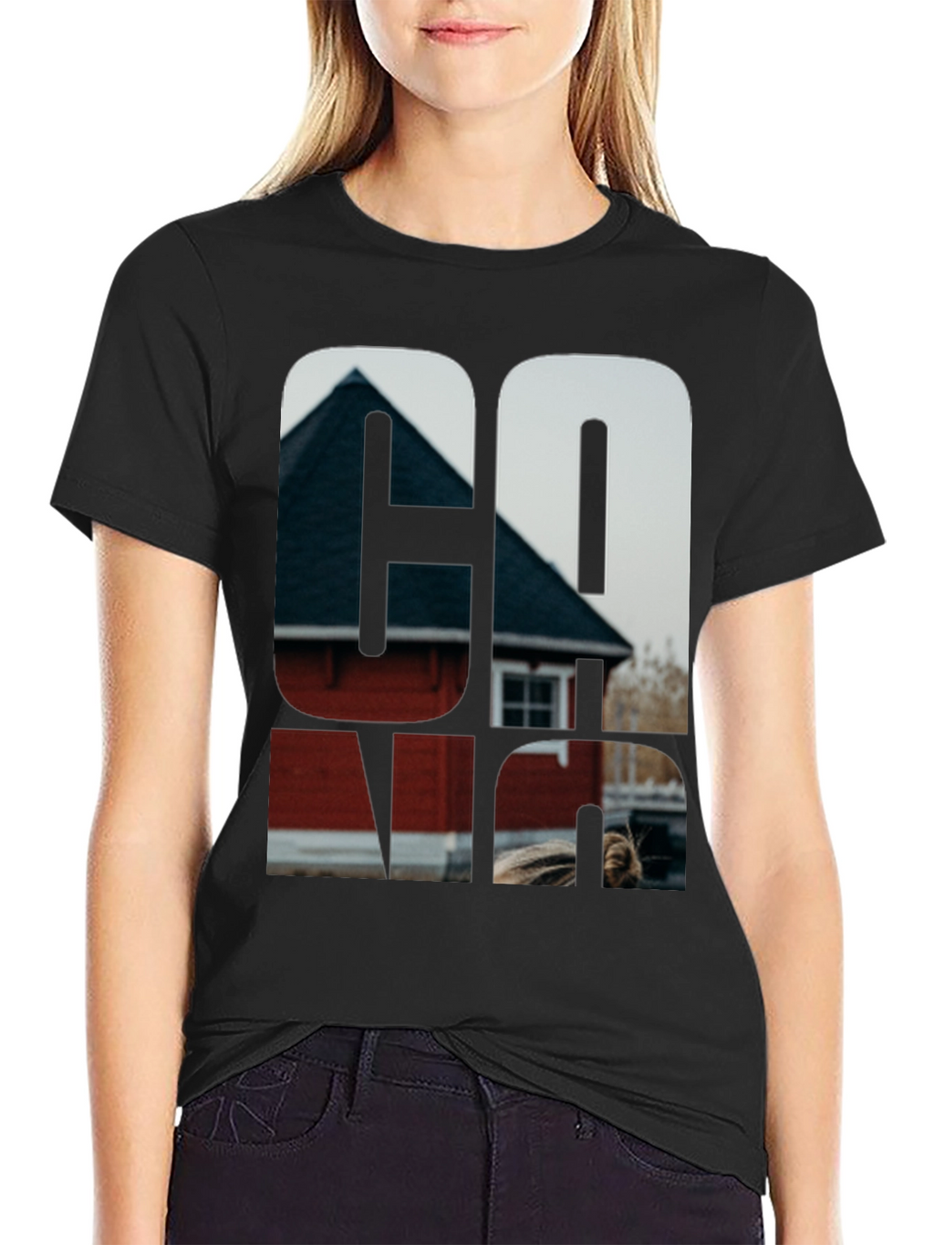 Cool Graphic Black T-Shirt with Home Print