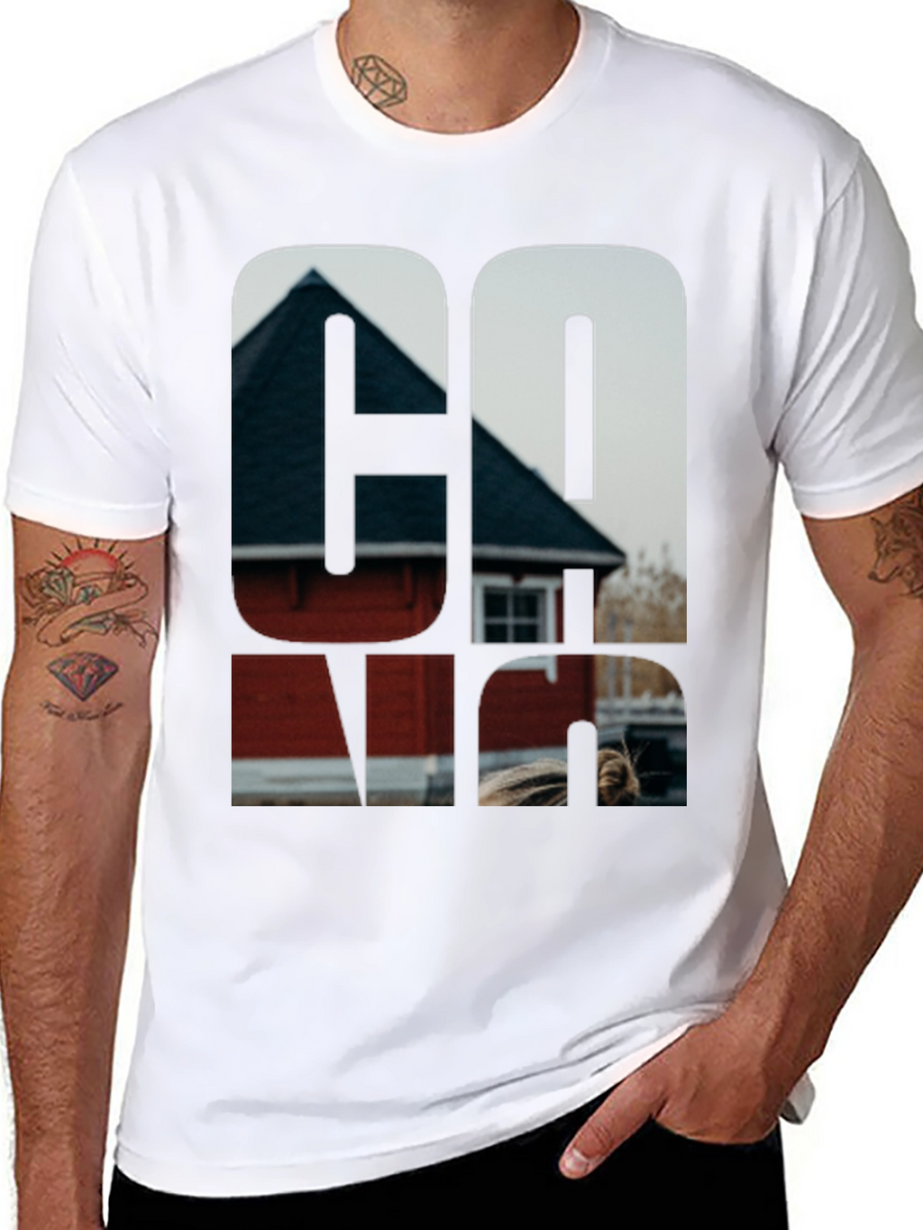 Cool Graphic Black T-Shirt with Home Print