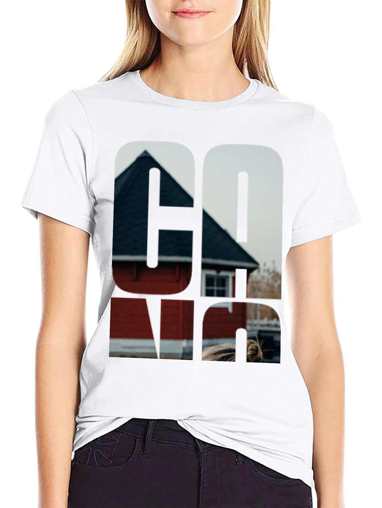 Cool Graphic Black T-Shirt with Home Print