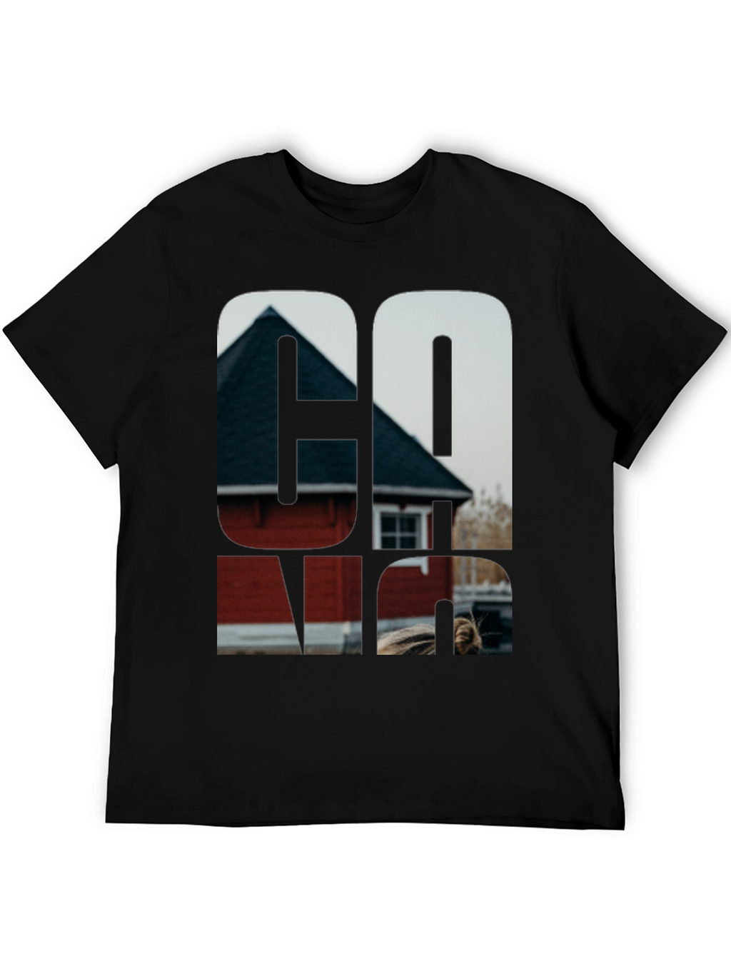 Cool Graphic Black T-Shirt with Home Print