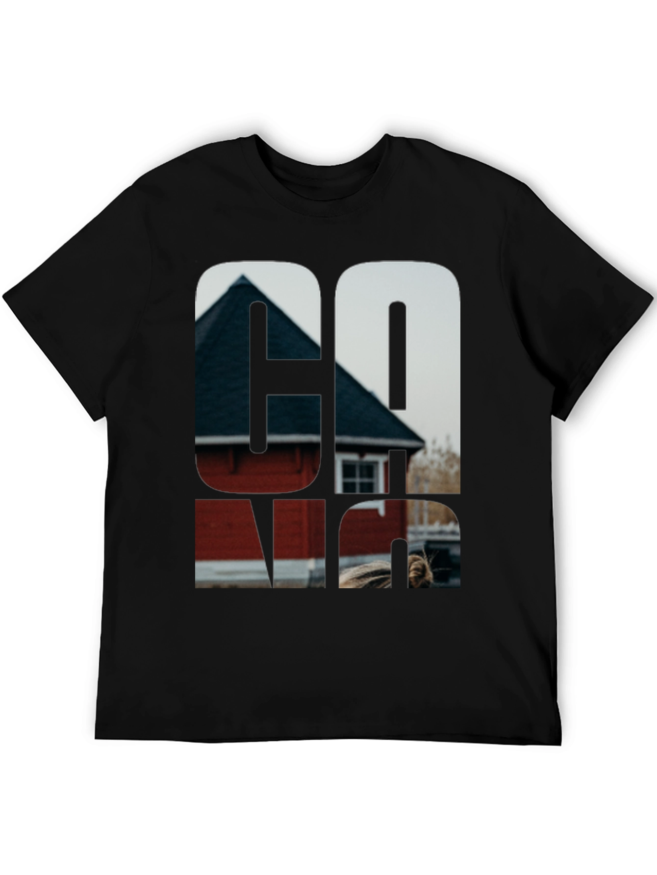 Cool Graphic Black T-Shirt with Home Print