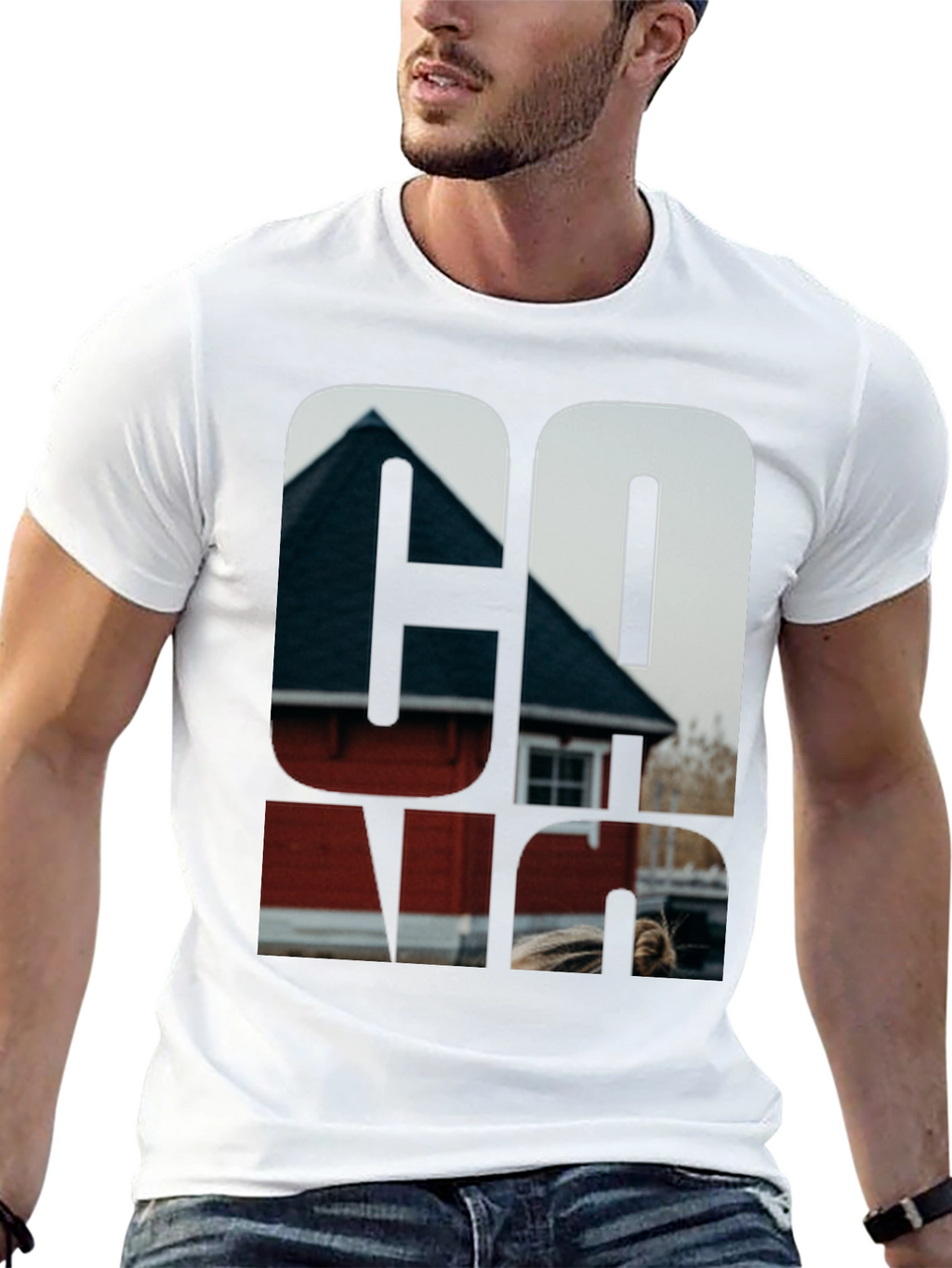 Cool Graphic Black T-Shirt with Home Print