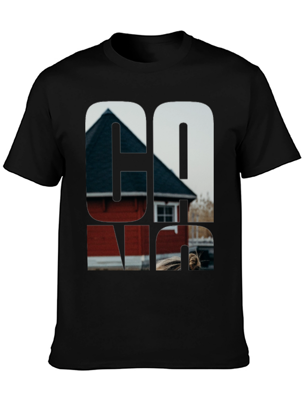 Cool Graphic Black T-Shirt with Home Print