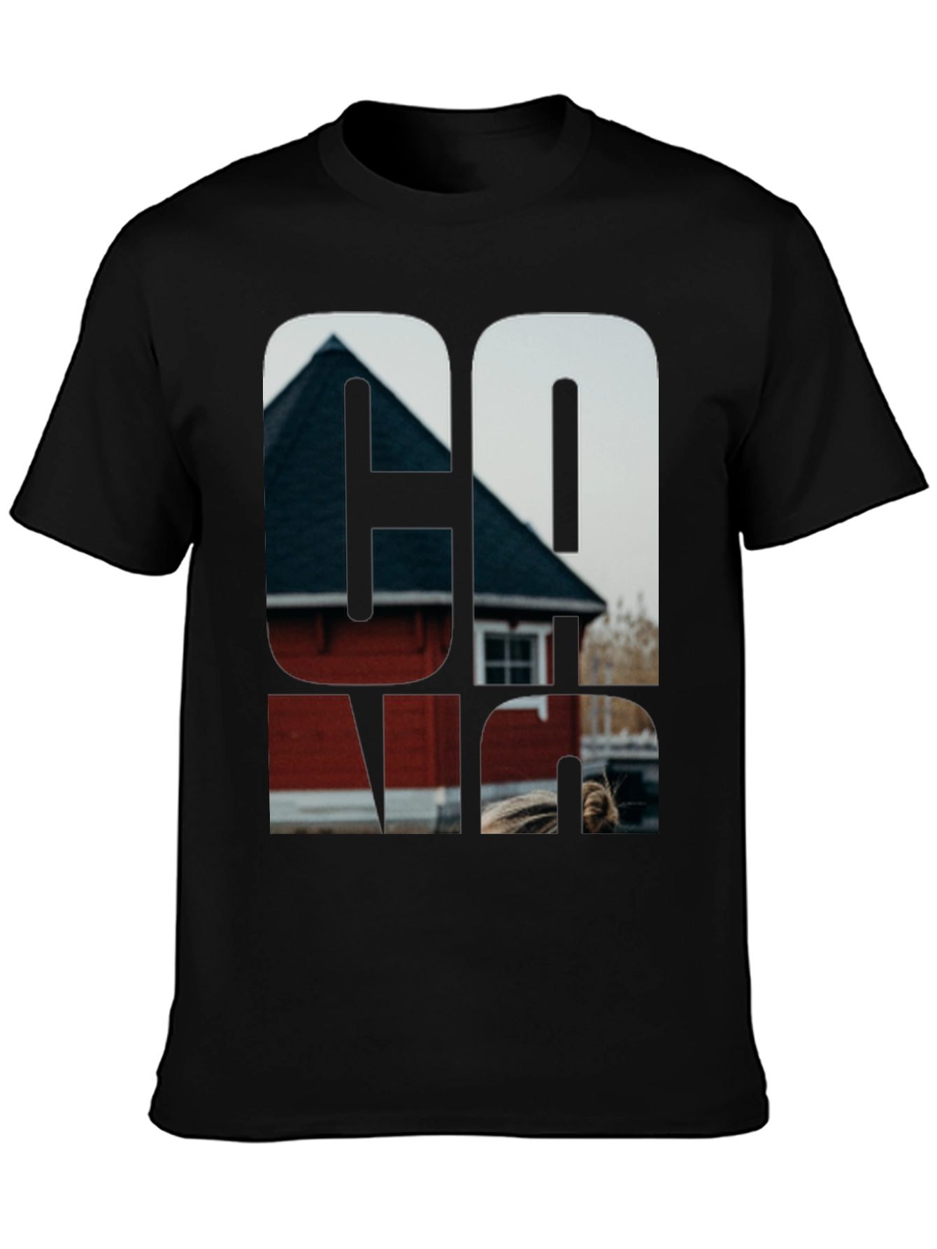 Cool Graphic Black T-Shirt with Home Print