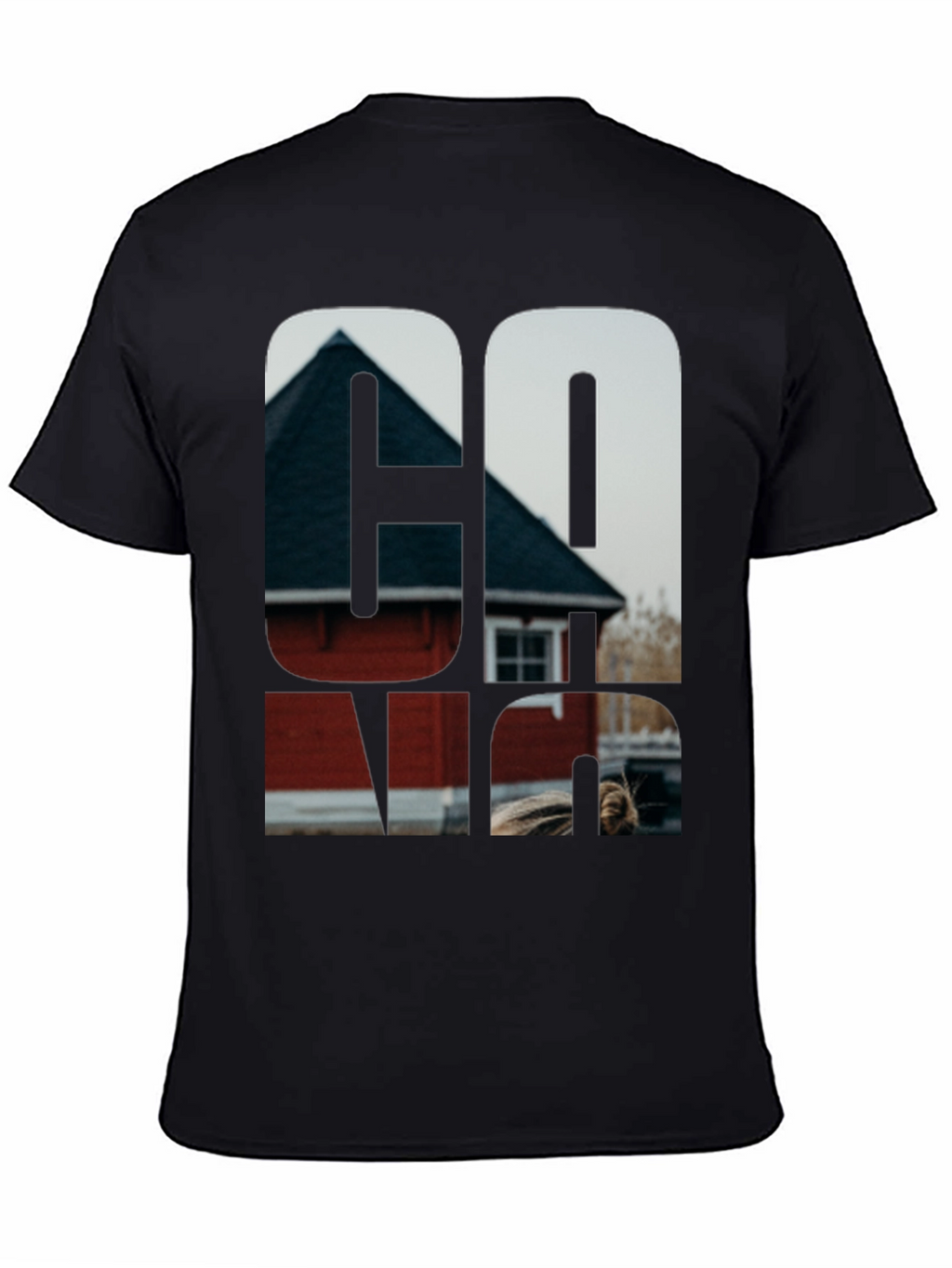 Cool Graphic Black T-Shirt with Home Print
