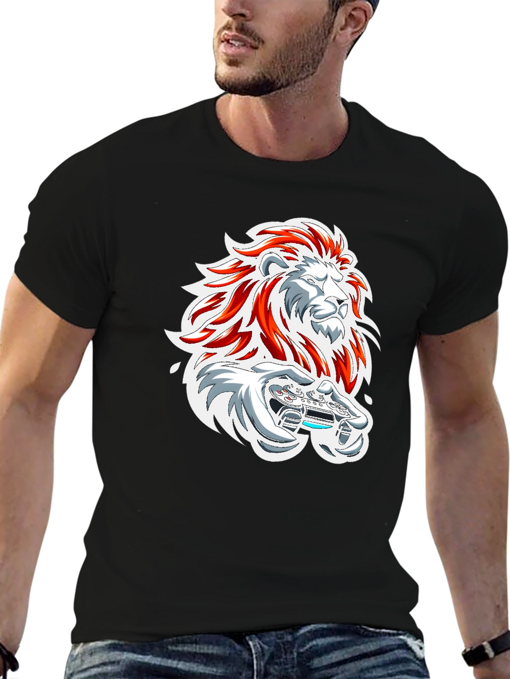 Lion Gamer Graphic Tee - Black