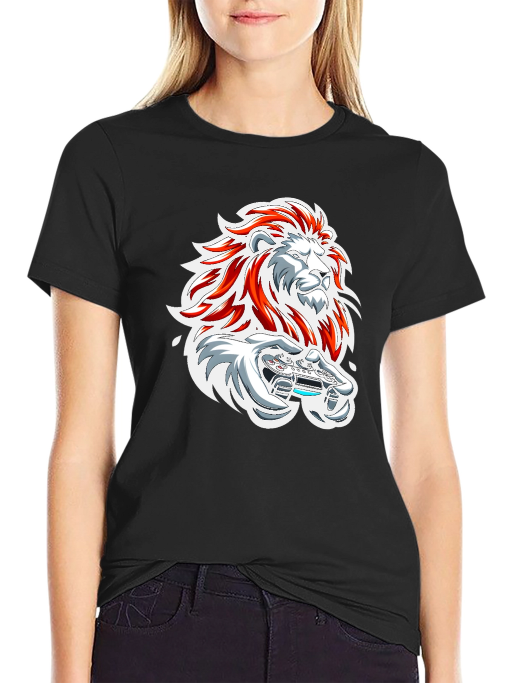 Lion Gamer Graphic Tee - Black