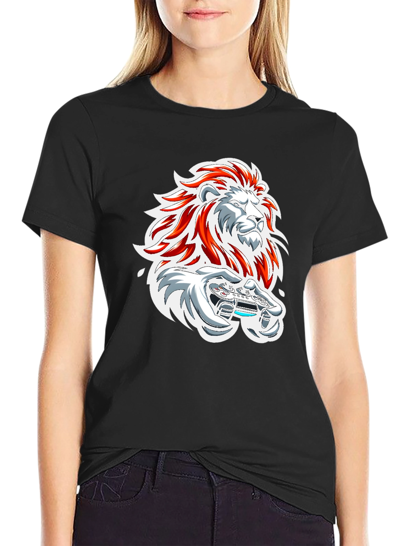 Lion Gamer Graphic Tee - Black