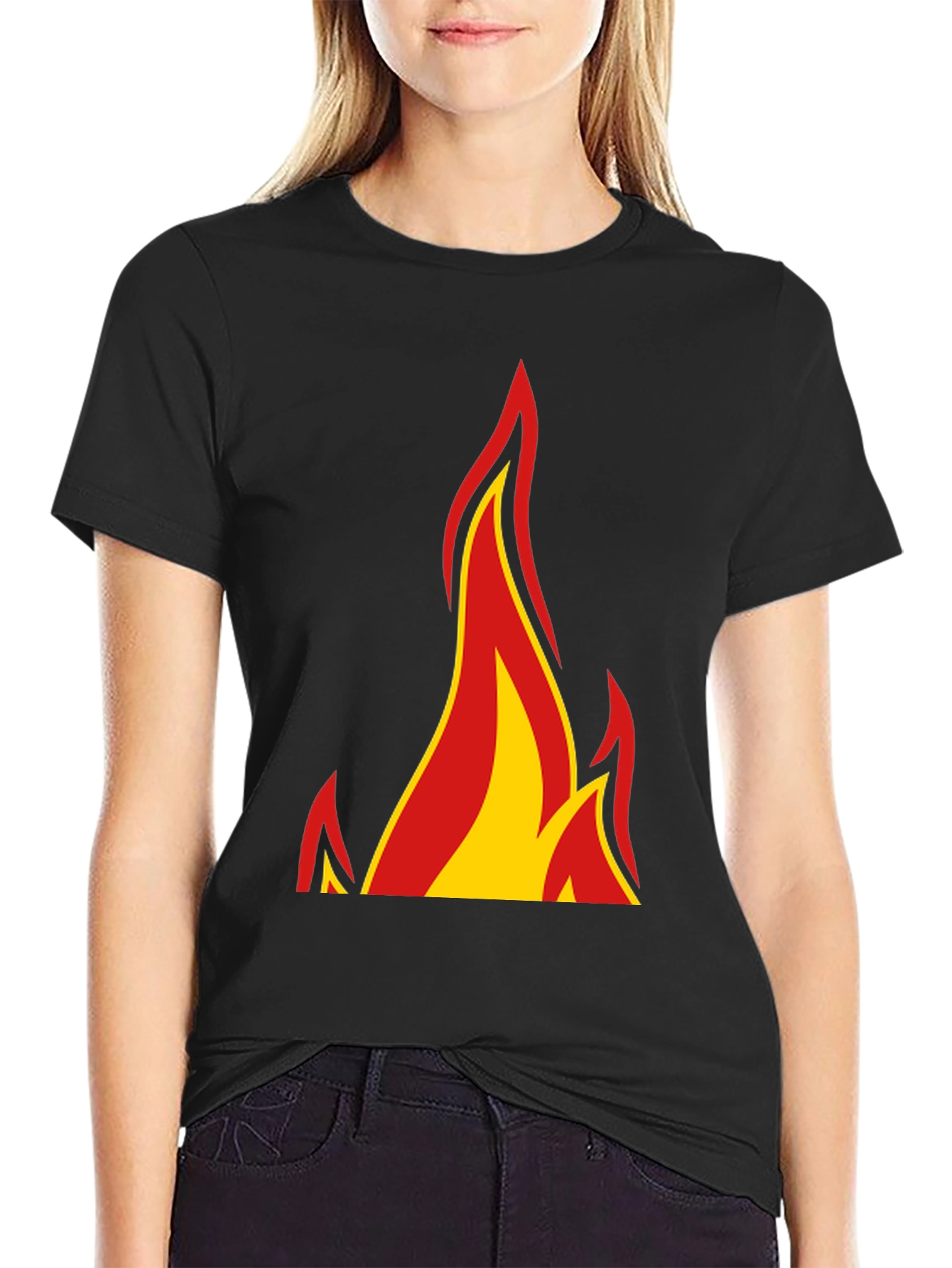 Fiery Flames Graphic Tee - Bold Black T-Shirt