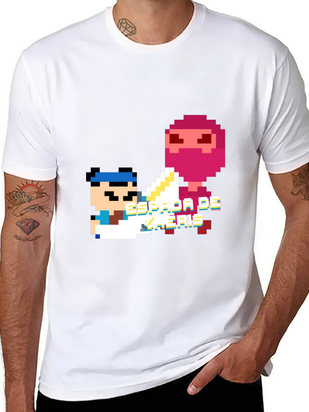Pixel Art Ninja Graphic Tee - Black
