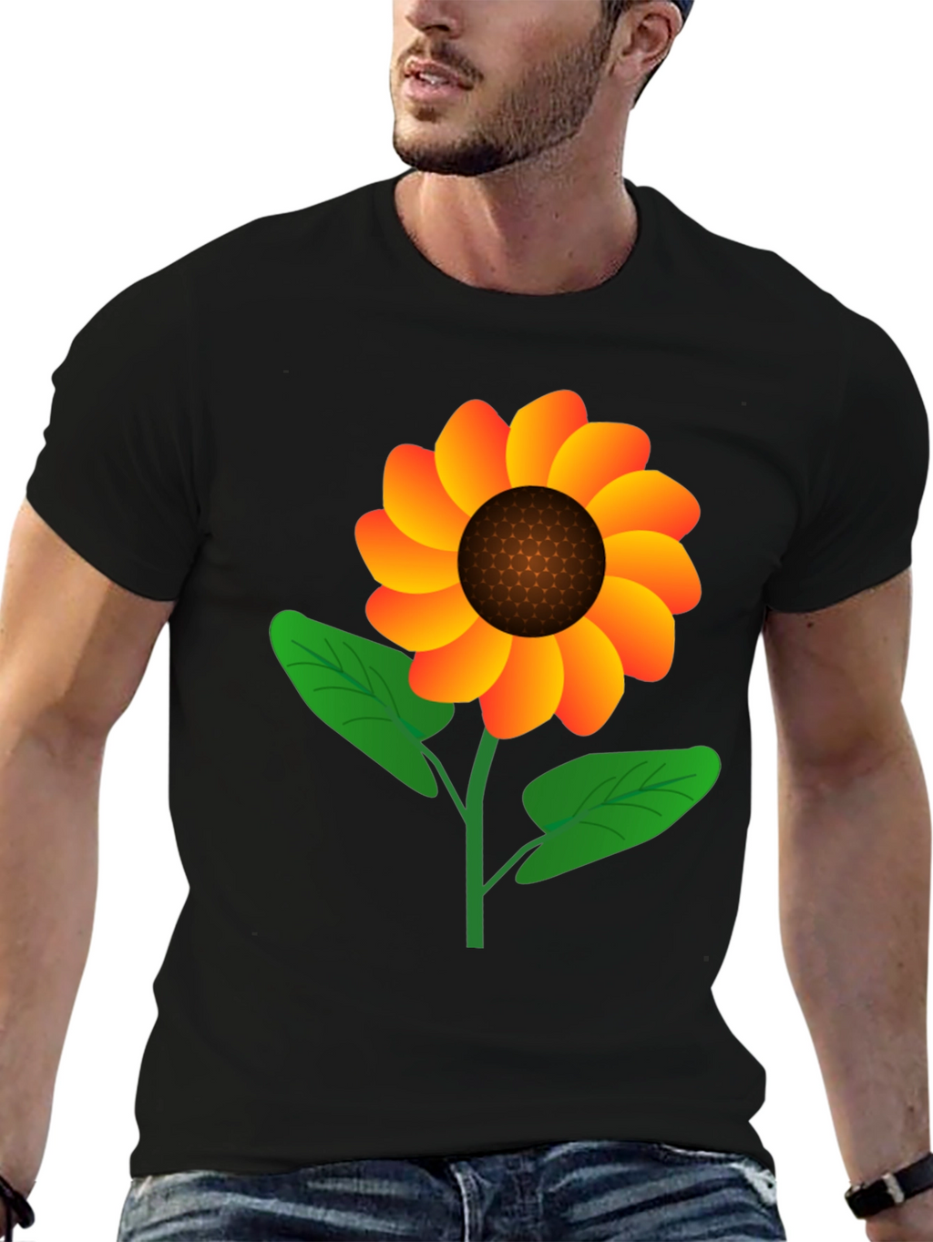 Sunflower Graphic Tee - Black Cotton Blend