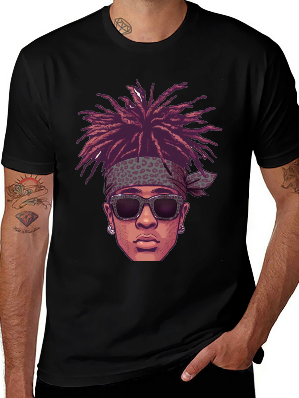 Cool Cartoon Man Black Graphic Tee