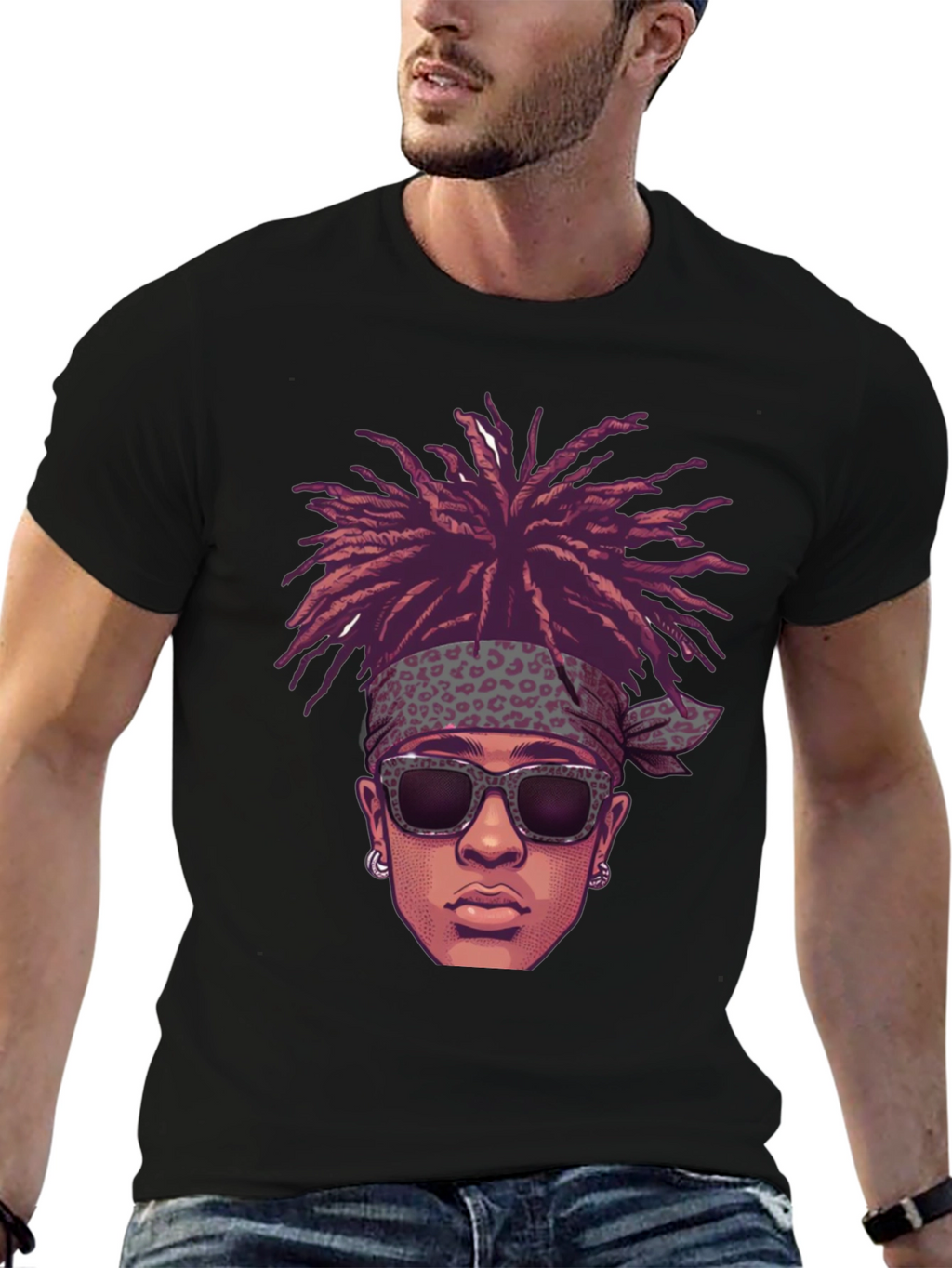 Cool Cartoon Man Black Graphic Tee