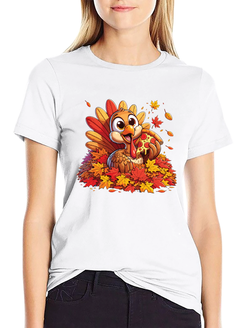 Turkey Pizza Fall Leaves T-Shirt Thanksgiving Tee