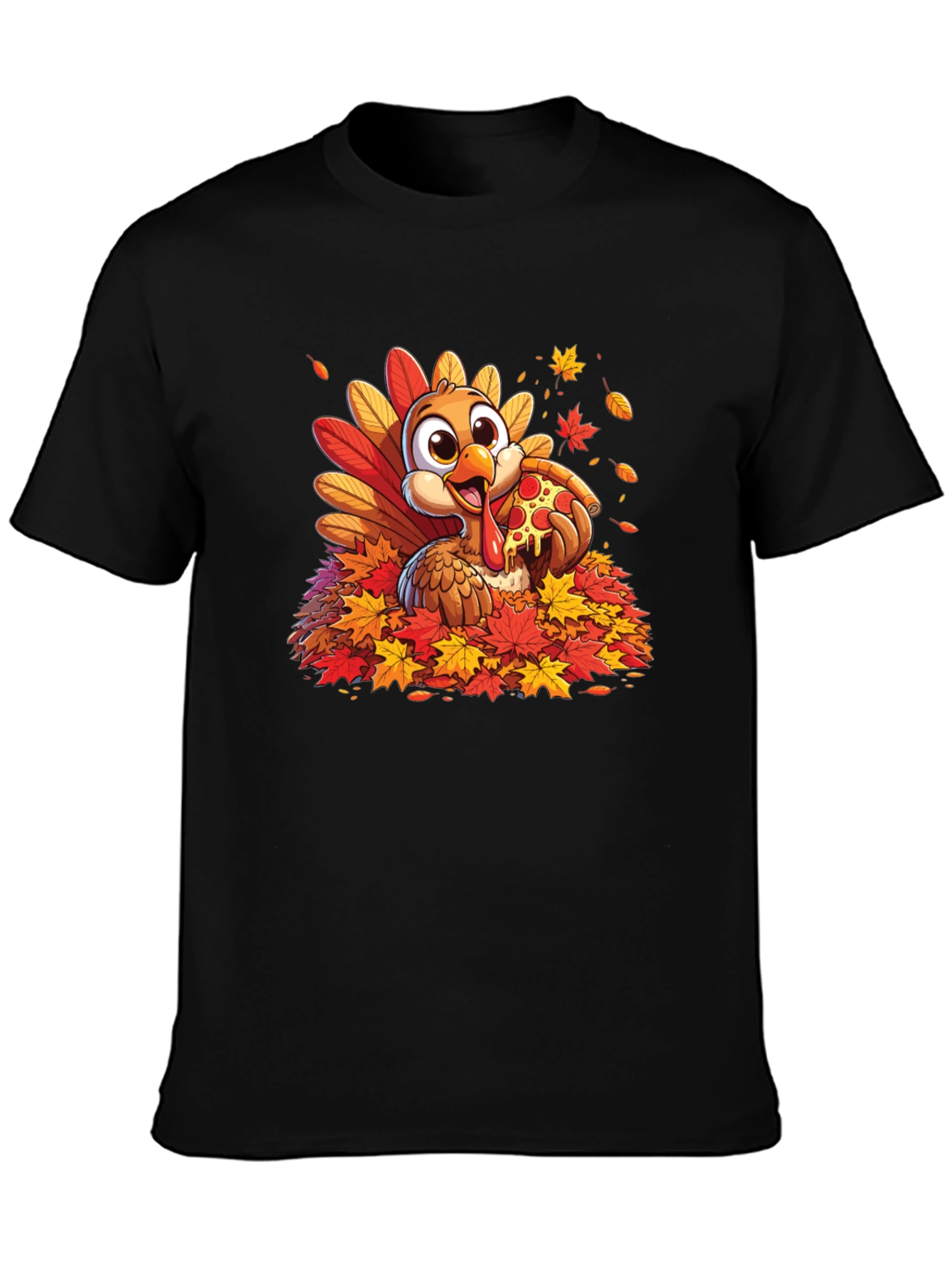 Turkey Pizza Fall Leaves T-Shirt Thanksgiving Tee