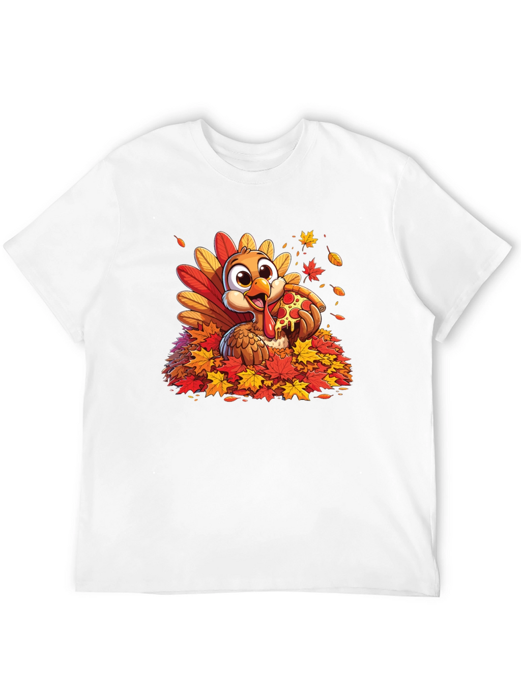 Turkey Pizza Fall Leaves T-Shirt Thanksgiving Tee