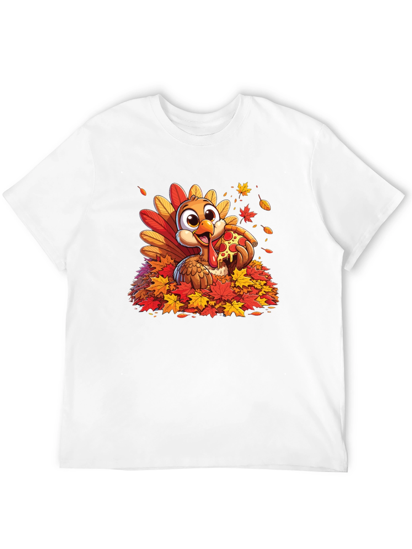 Turkey Pizza Fall Leaves T-Shirt Thanksgiving Tee