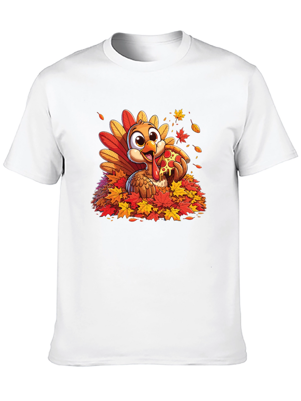 Turkey Pizza Fall Leaves T-Shirt Thanksgiving Tee