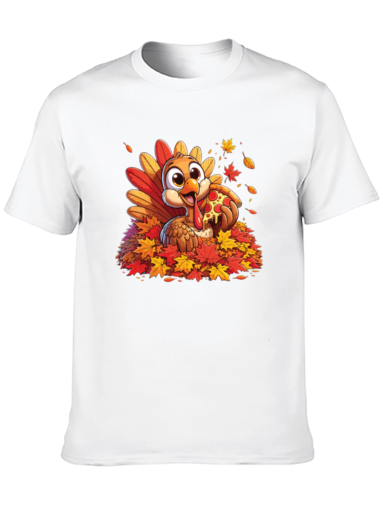 Turkey Pizza Fall Leaves T-Shirt Thanksgiving Tee