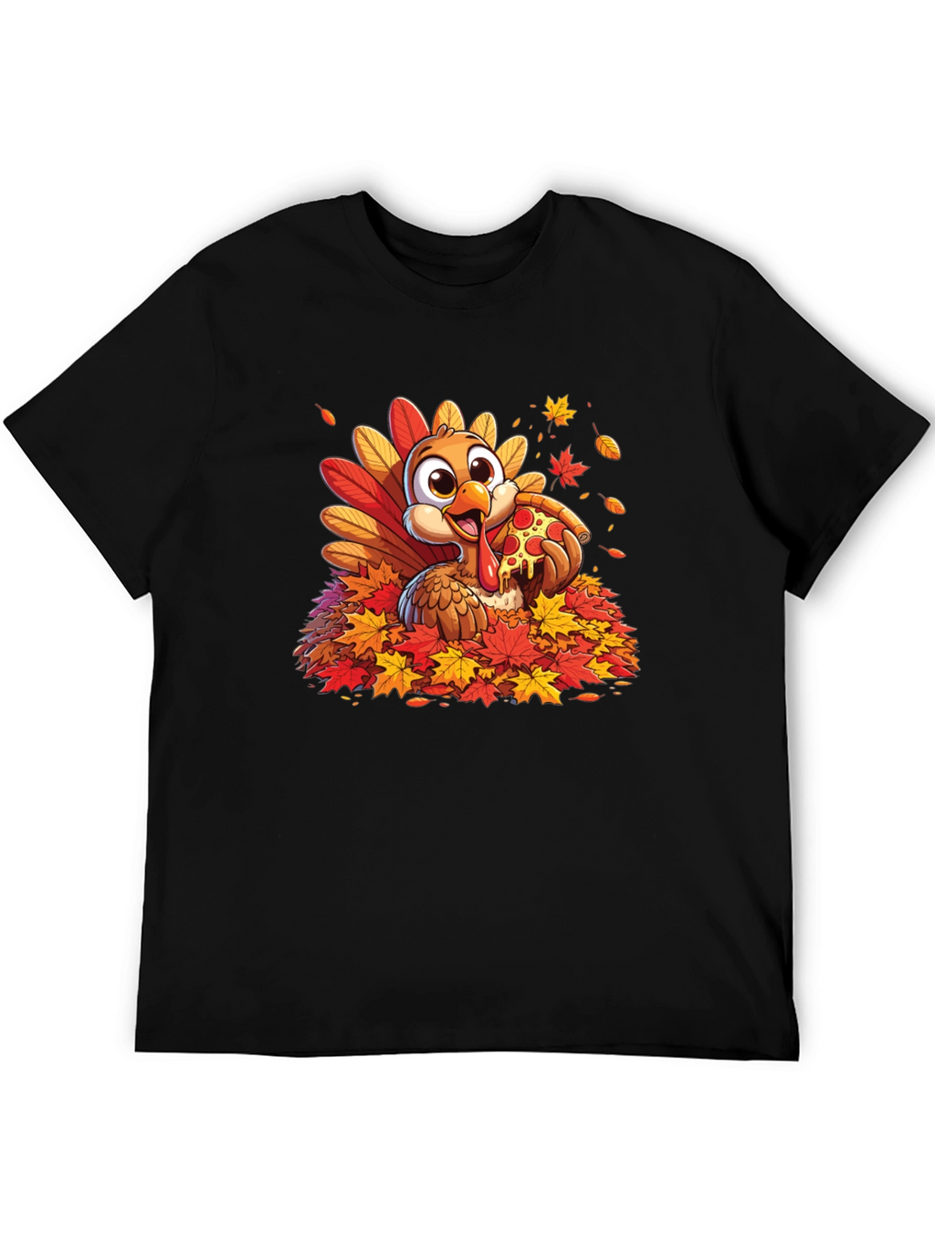 Turkey Pizza Fall Leaves T-Shirt Thanksgiving Tee