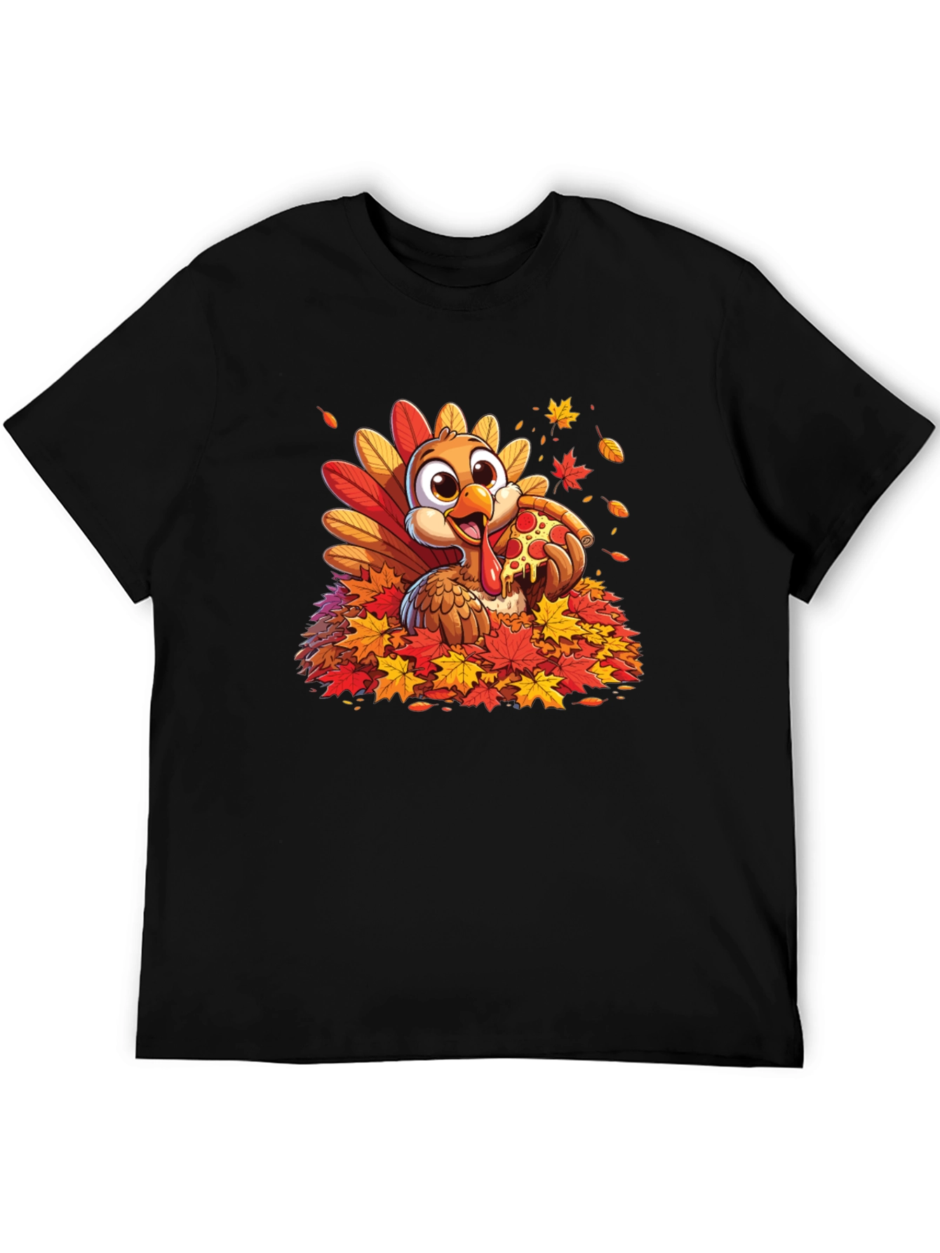 Turkey Pizza Fall Leaves T-Shirt Thanksgiving Tee