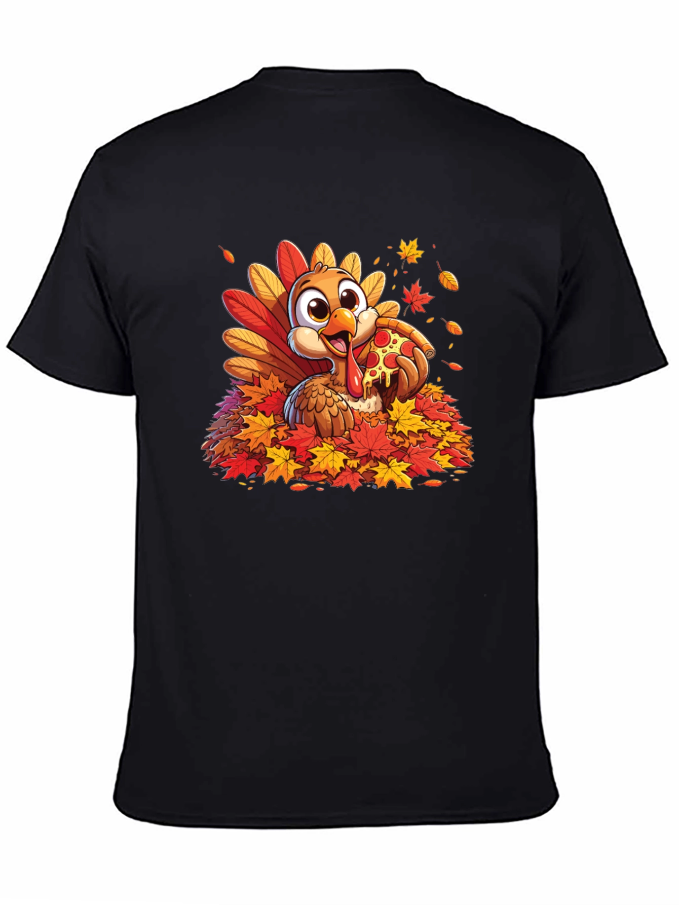 Turkey Pizza Fall Leaves T-Shirt Thanksgiving Tee