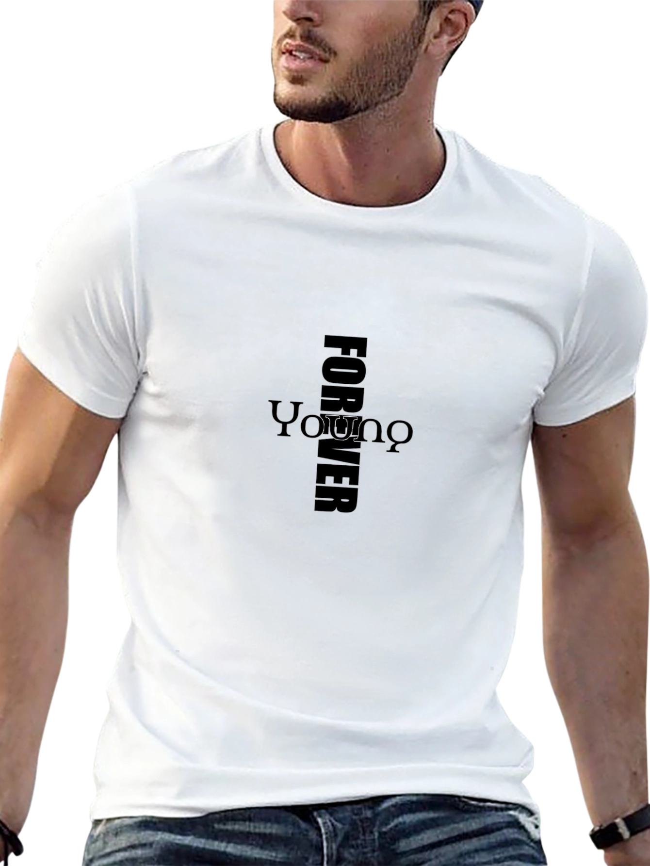 Forever Young Graphic Tee - Classic Black Cotton
