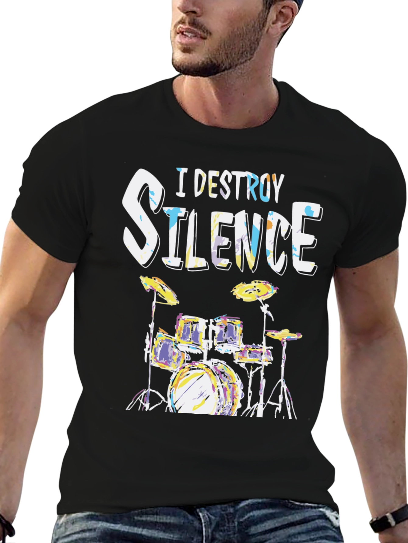 I Destroy Silence Drum Set Graphic T-Shirt