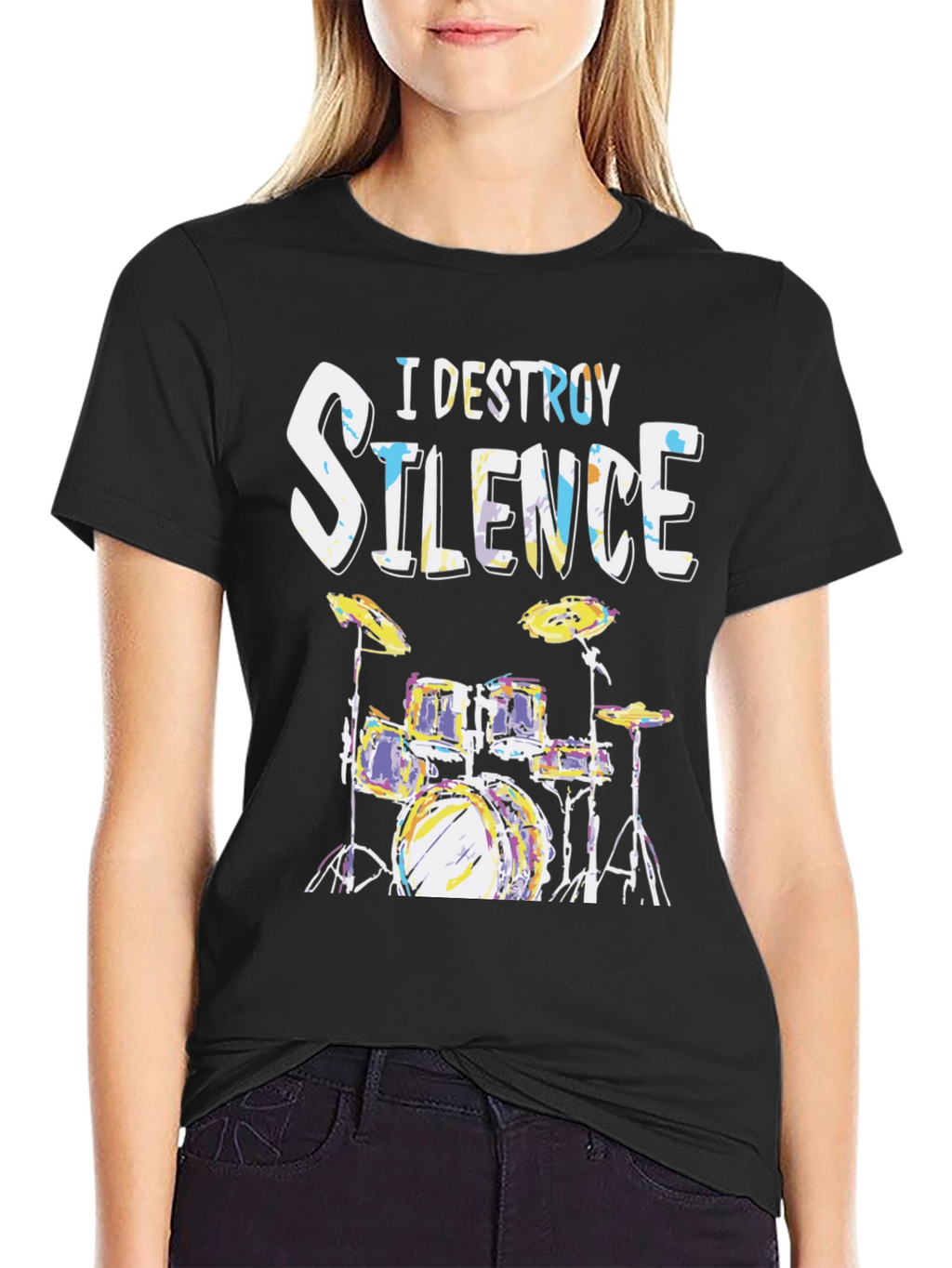 I Destroy Silence Drum Set Graphic T-Shirt