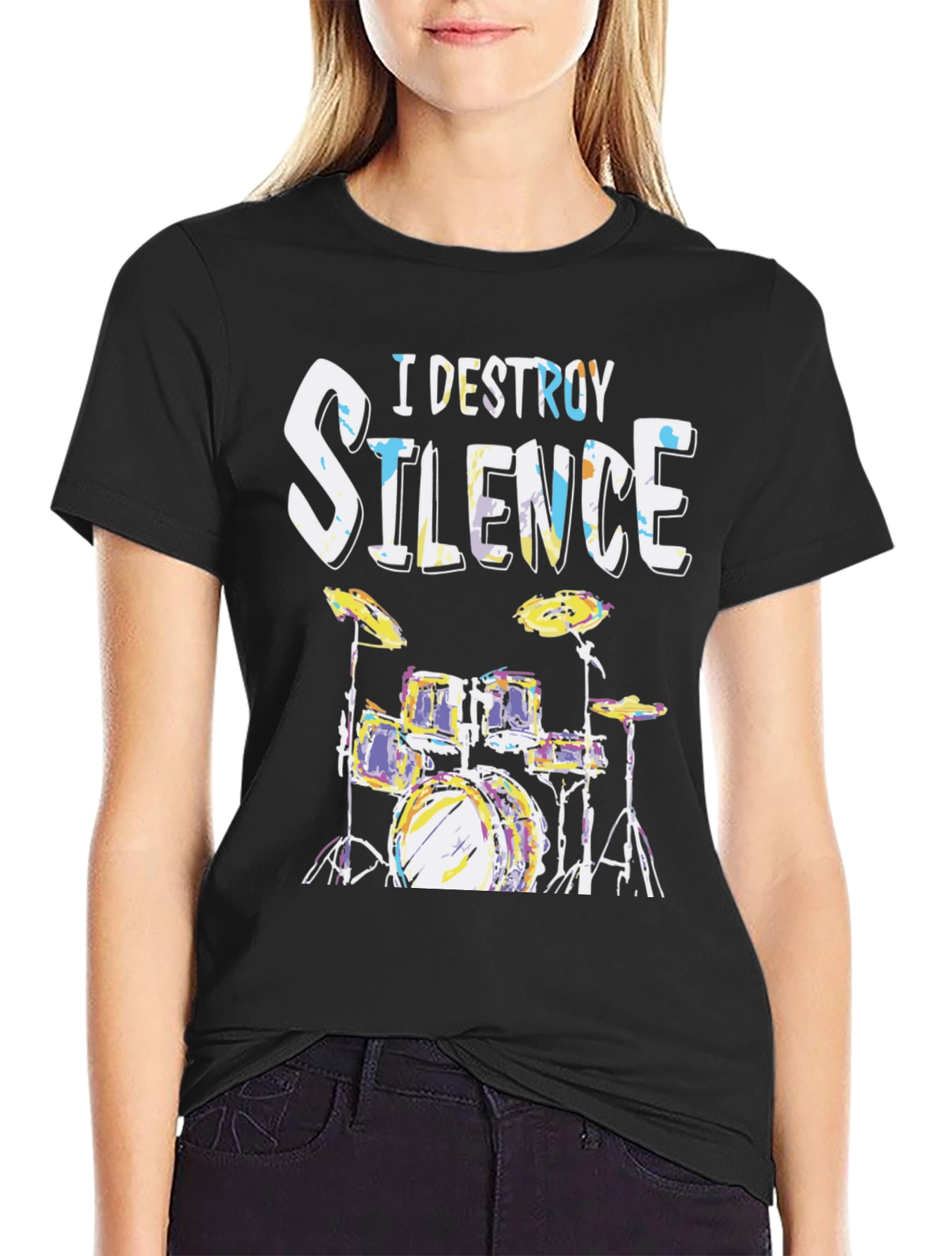 I Destroy Silence Drum Set Graphic T-Shirt