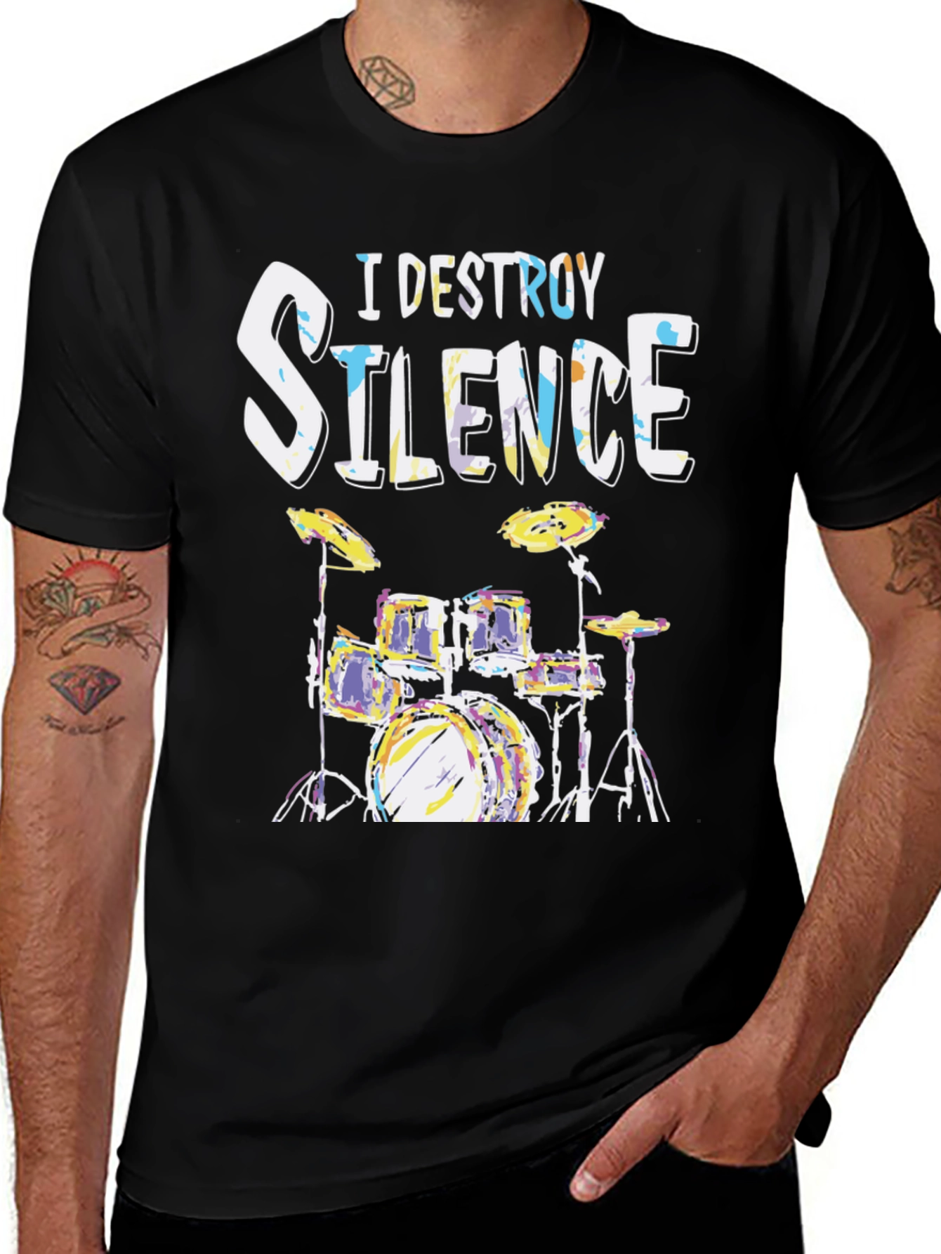 I Destroy Silence Drum Set Graphic T-Shirt