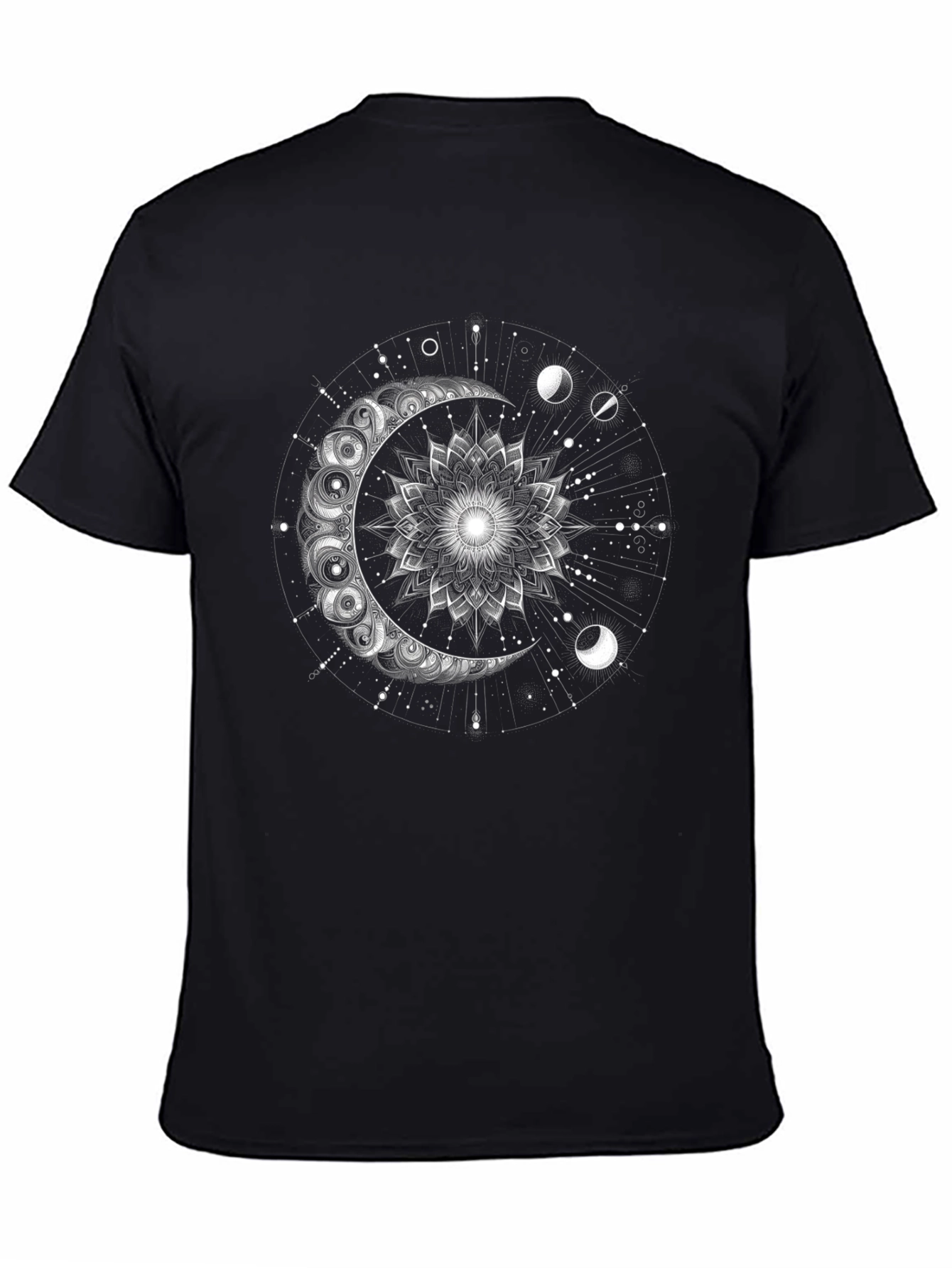 Celestial Moon Mandala Graphic Tee - Black