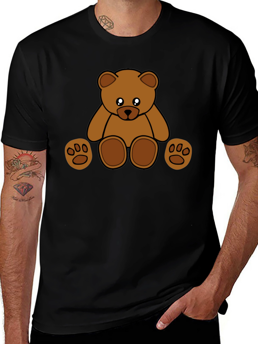Cute Cartoon Teddy Bear Black T-Shirt