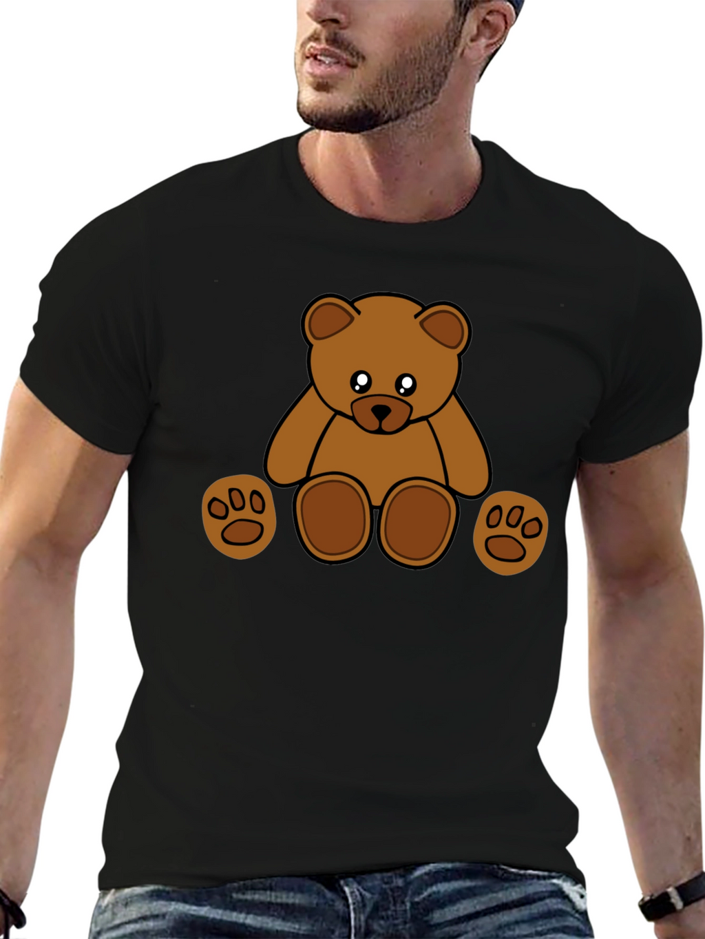Cute Cartoon Teddy Bear Black T-Shirt