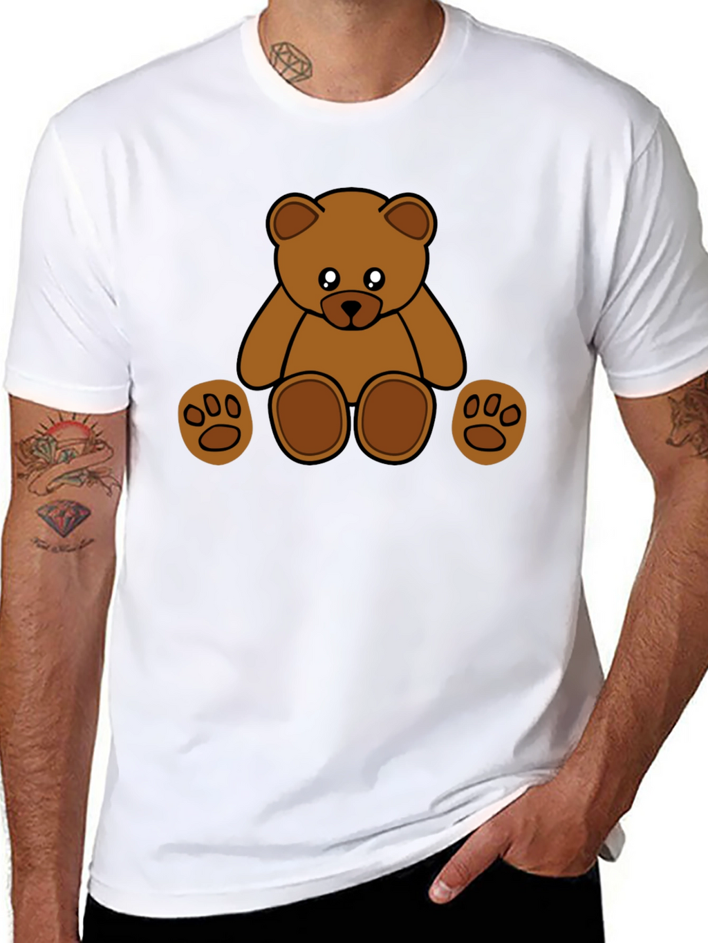 Cute Cartoon Teddy Bear Black T-Shirt