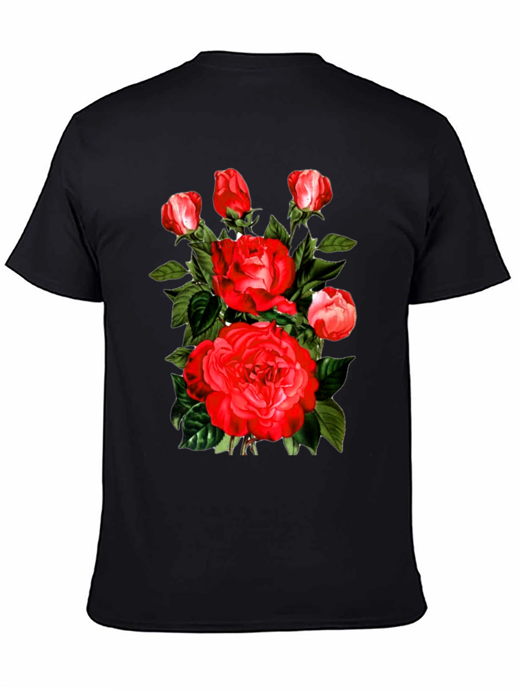 Red Roses Graphic Print Mens Black T-Shirt