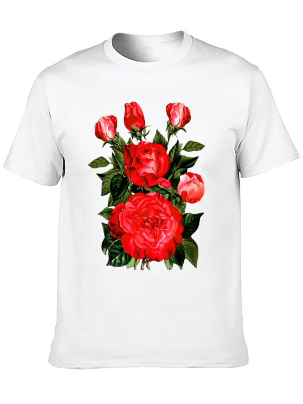 Red Roses Graphic Print Mens Black T-Shirt