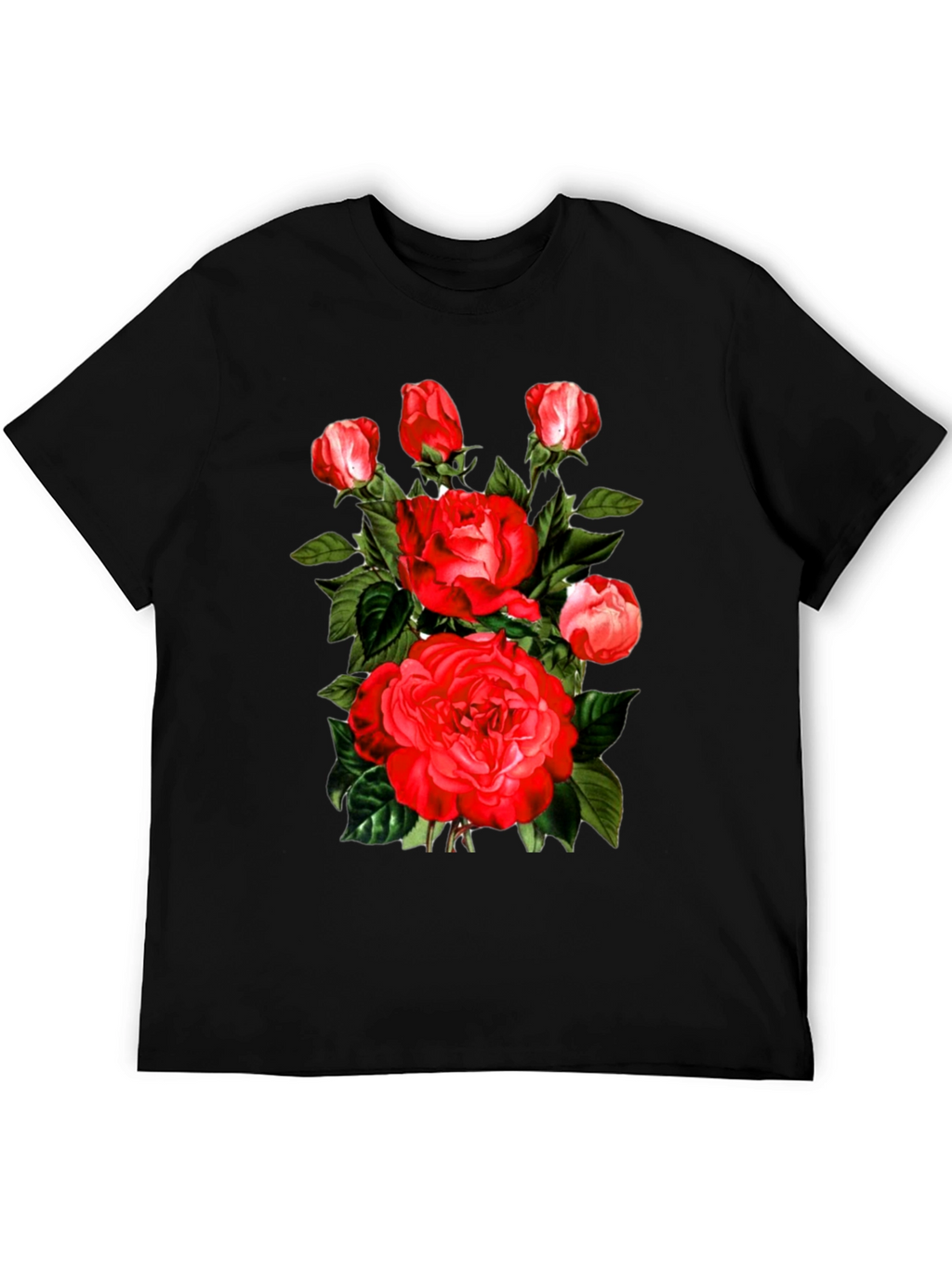 Red Roses Graphic Print Mens Black T-Shirt