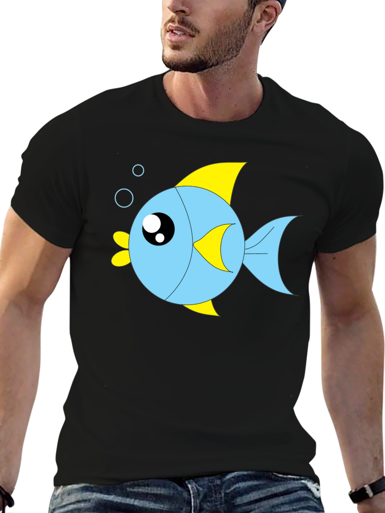 Cartoon Fish Graphic Black T-Shirt
