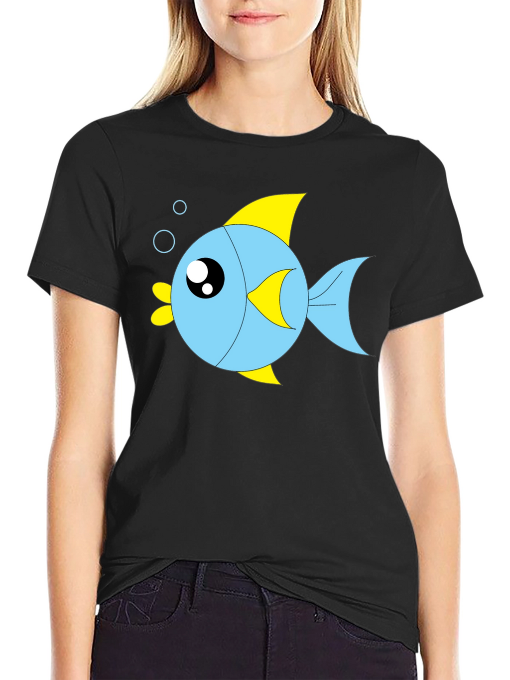 Cartoon Fish Graphic Black T-Shirt