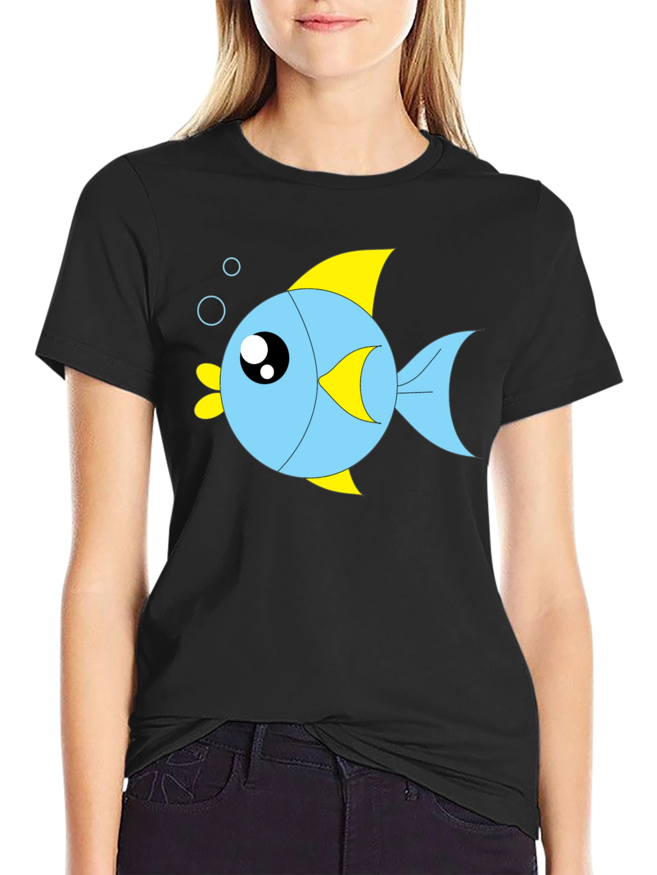 Cartoon Fish Graphic Black T-Shirt