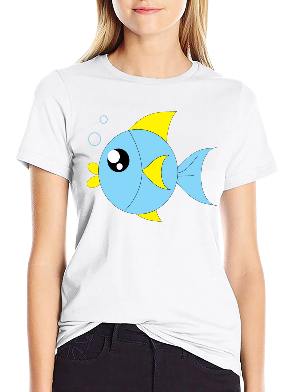 Cartoon Fish Graphic Black T-Shirt
