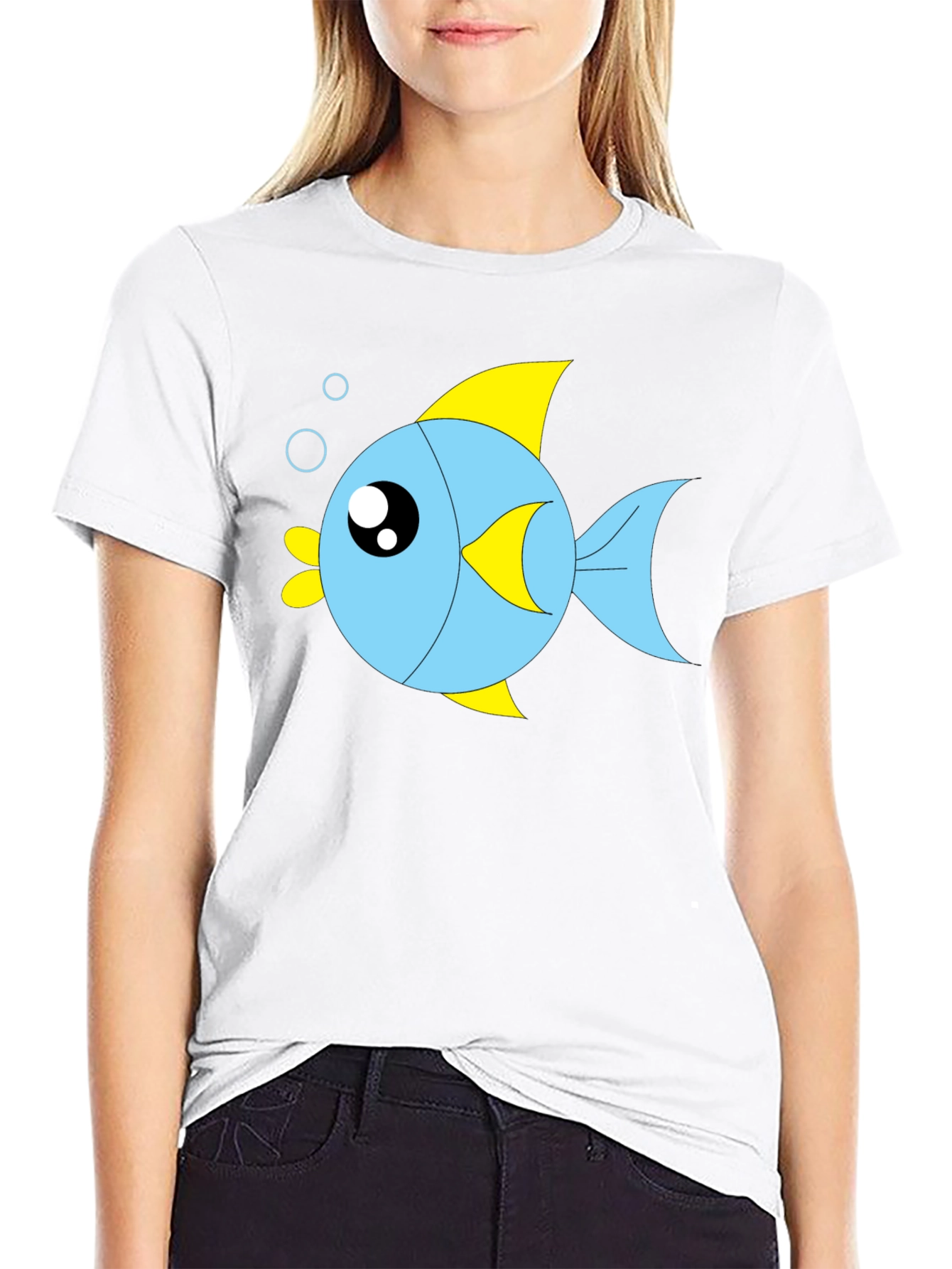 Cartoon Fish Graphic Black T-Shirt